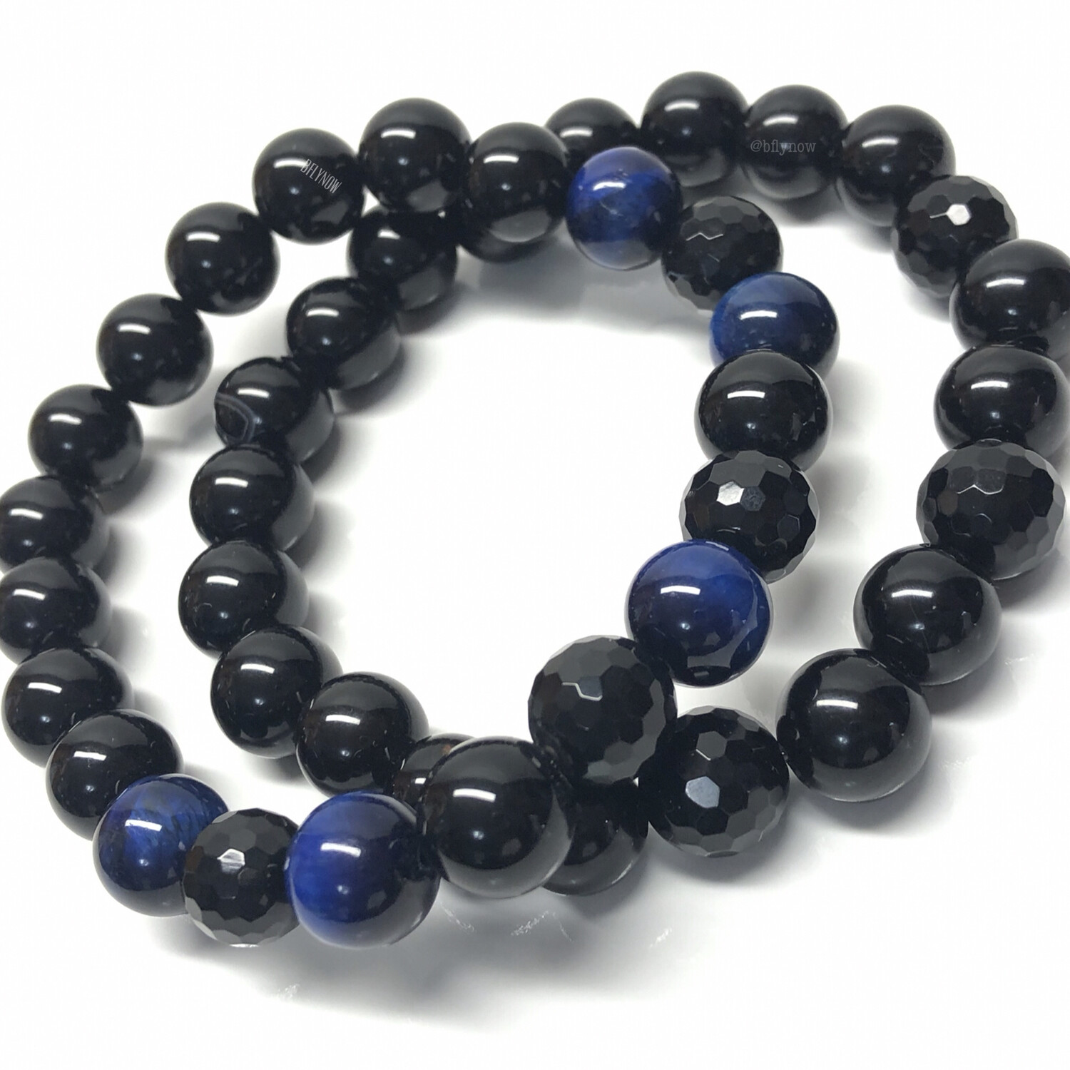Pair Of Black Onyx and Blue Stretch Bracelets