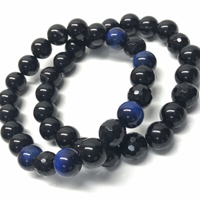 Pair Of Black Onyx and Blue Stretch Bracelets