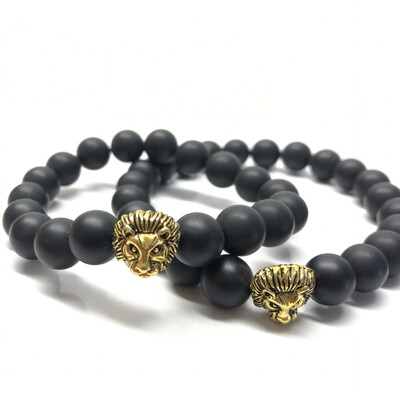 Antique Gold Lion Stretch Onyx Bracelet