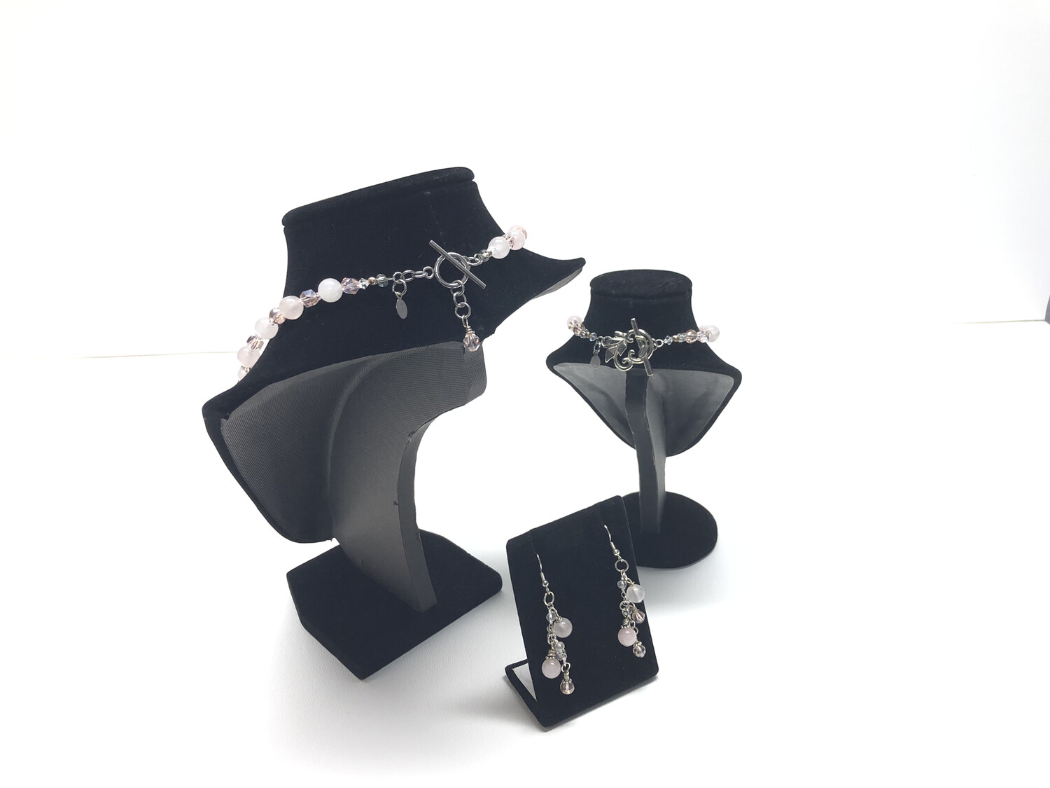 Pink Quartz And Crystal Necklace Bracelet Earrings Set
