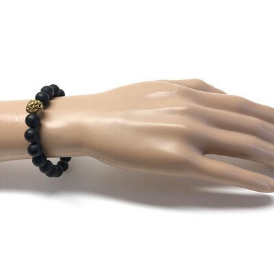 Antique Gold Lion Stretch Onyx Bracelet
