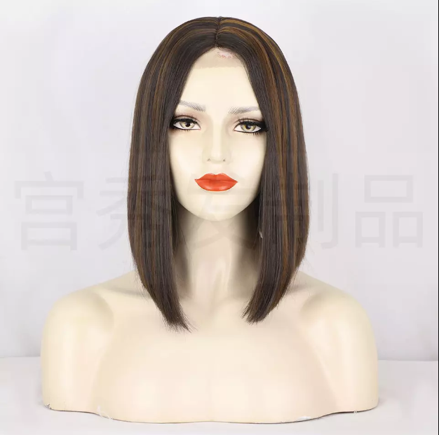 Perruque Bob Lace Front synthétique 14 pouces, perruque ombrée courte et lisse, Fibre écologique