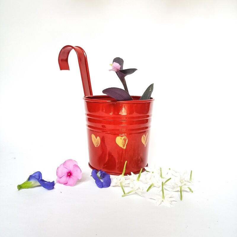 Home Décor Multicolor Metal Round 4 inch Railing Planter (Red)