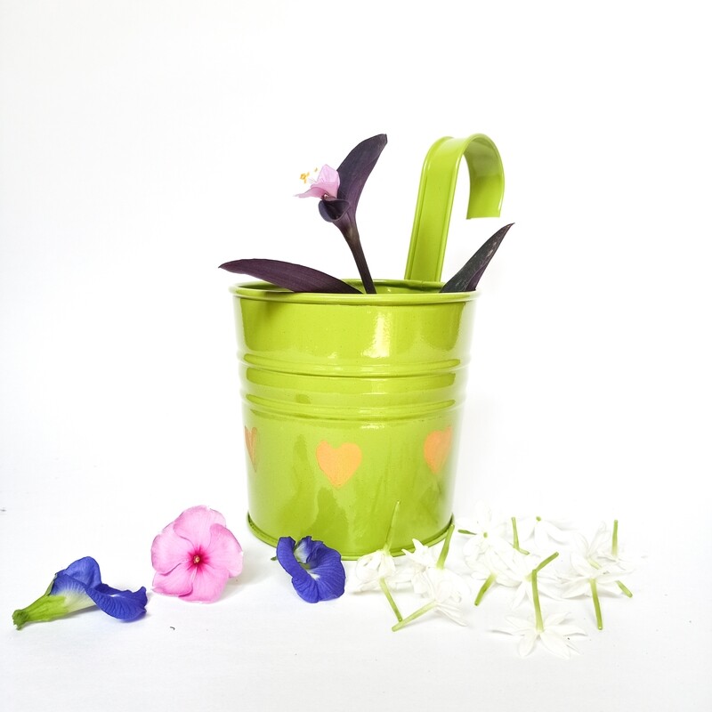 Home Décor Multicolor Metal Round 4 inch Railing Planter (Green)