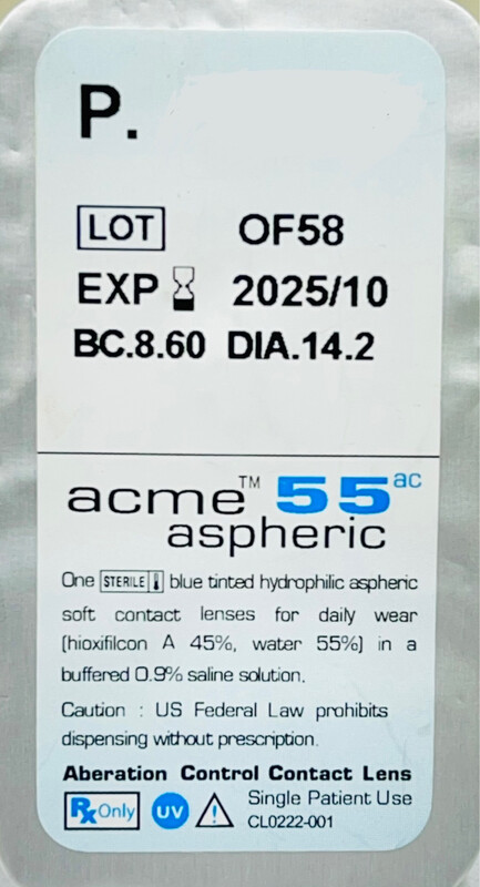 ACME 55 MONTHLY DISPOSABLE POWER CONTACT LENSES CLEAR(TRANSPARENT) 2PAIR PACK