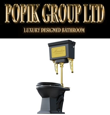 Retro Black Toilet with GOLD ornaments, Vintage WC with two-pieces