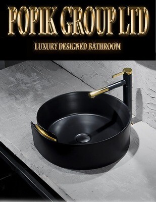 Luxury Black Bathroom vessel Round sink above countertop ceramic wash basin Oval
