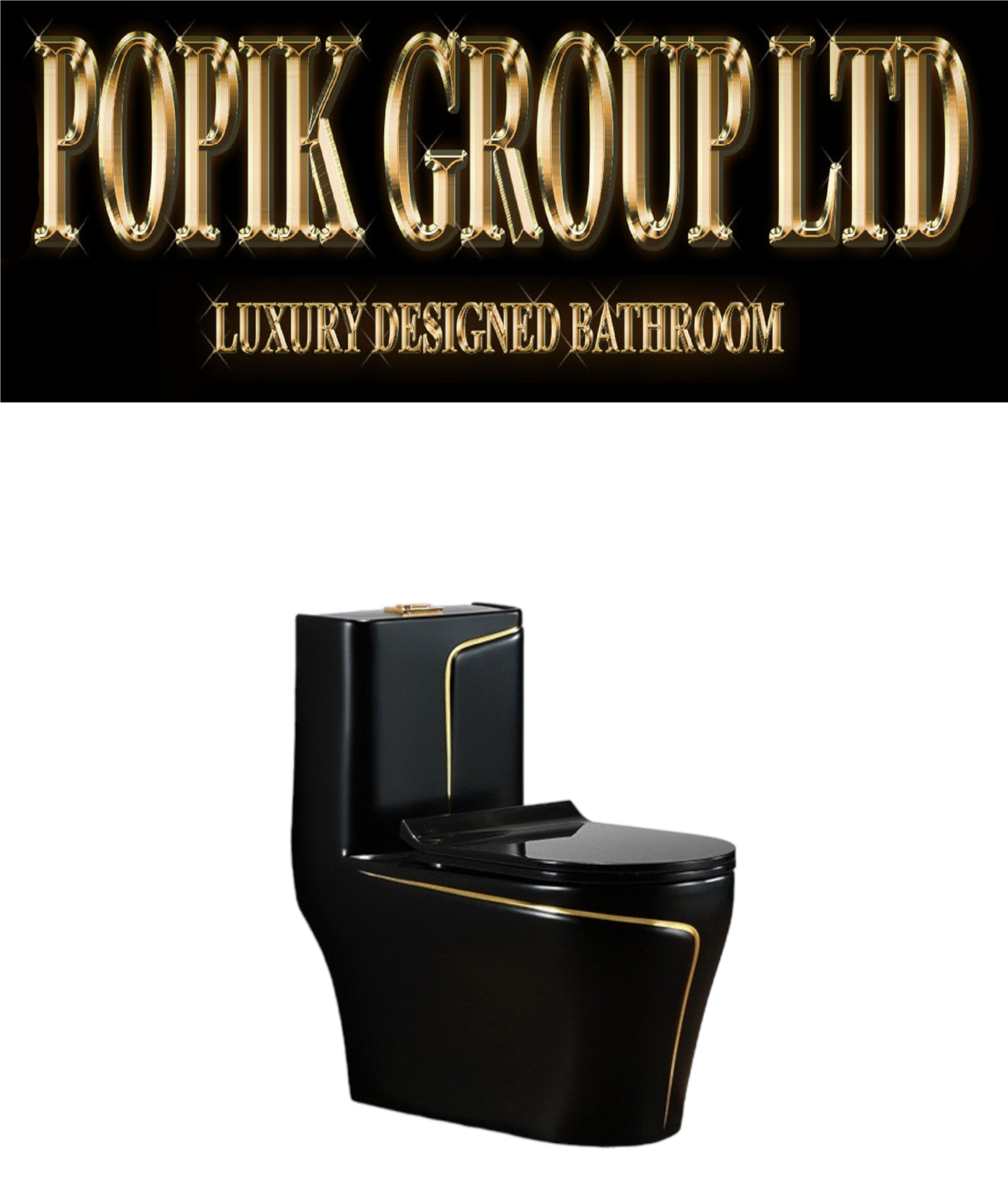 Modern Black Toilet with Gold Accent | Luxury Dual-Flush Black and Gold Bathroom Fixture | Sleek Matte Black Design