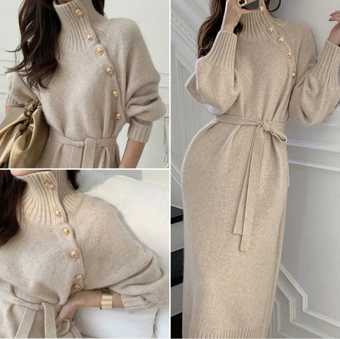 Long Knitted With Botton Dress