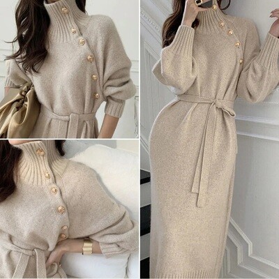 Long Knitted With Botton Dress