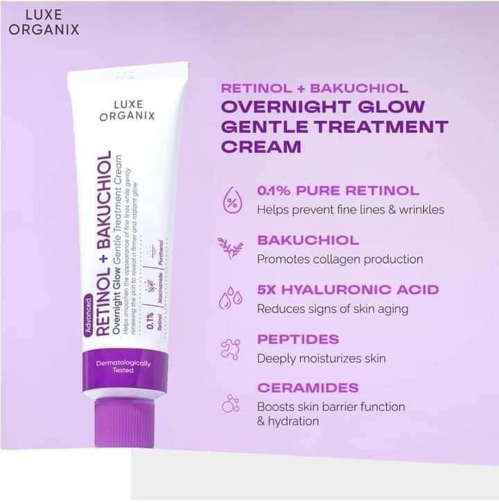 LUXE ORIGANIX RETINOL +BAKUCHIOL OVERNIGHT  GLOW GENTLE TREATMENT CREAM  30G EXP NOV 21,2026