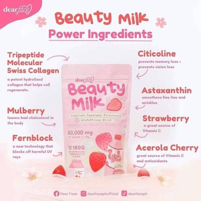 DEAR FACE BEAUTY MILK STRAWBERRY 10SACHETS/POUCH EXP SEPT 24,2027