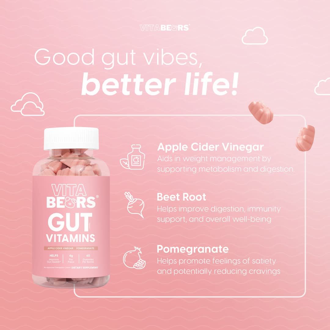 VITA BEAR GUT VITAMINS GUMMY BEAR 60PCS/BOTTLE EXP JULY 14,2026