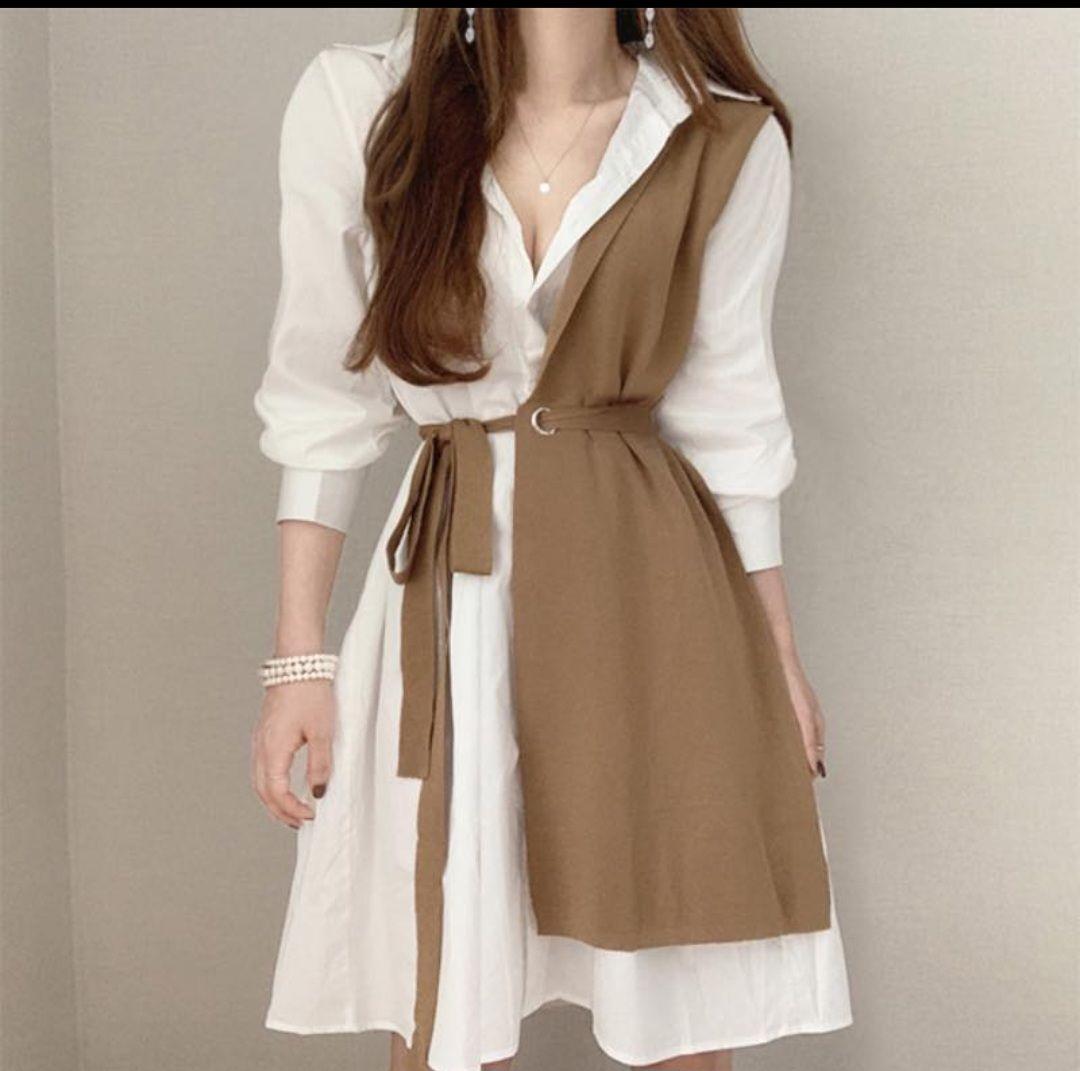 Mini Dress brown &amp; white combination