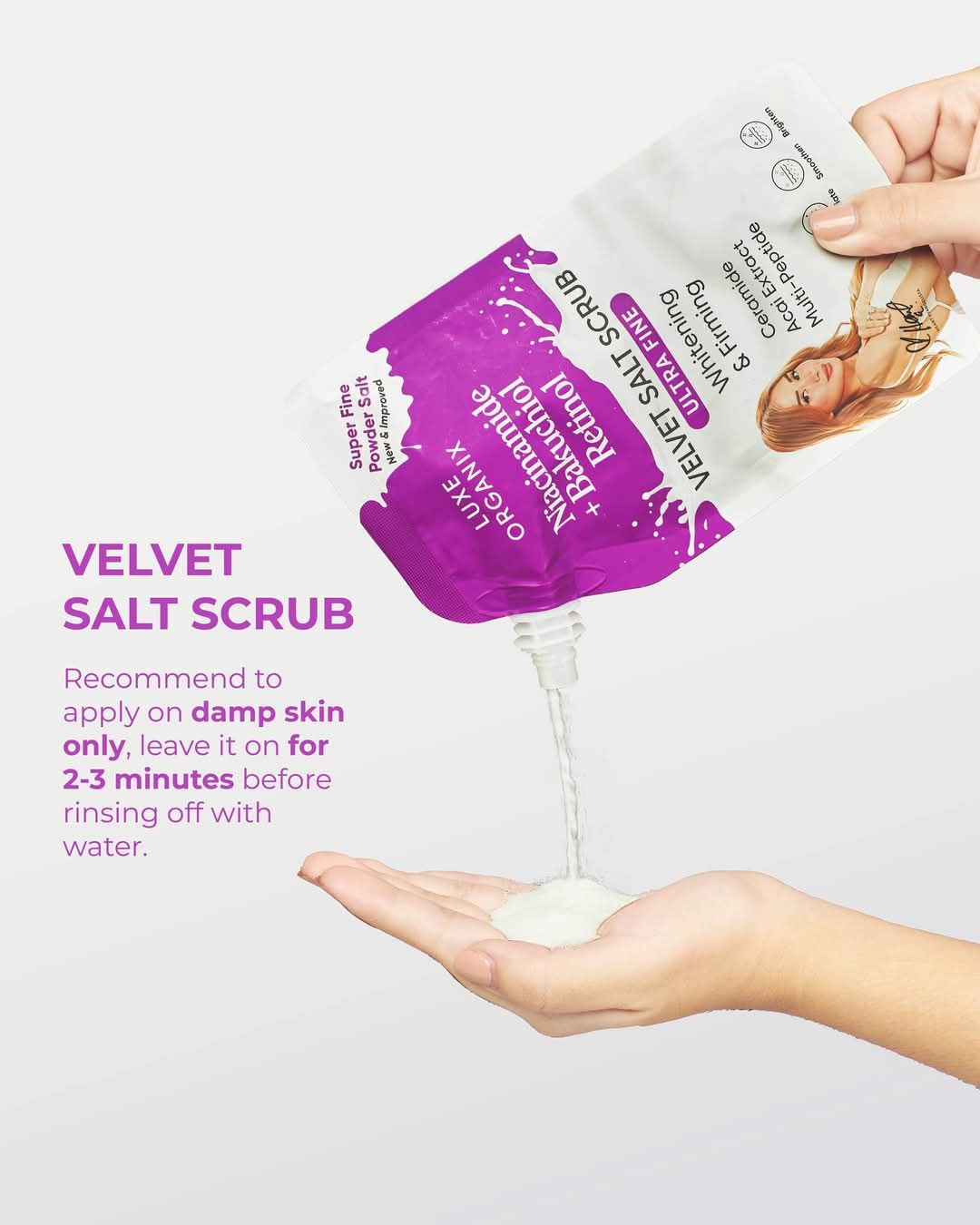 LUXE ORIGANIX VELVET SALT SCRUBB NIACINAMIDE +BAKUCHIOL RETINOL 300G EXP OCT 22.2027