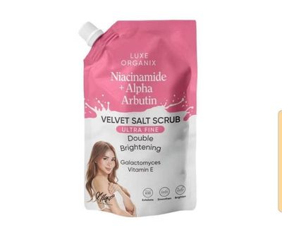 LUXE ORIGANIX VELVET SALT SCRUBB NIACINAMIDE ALPHA-ARBUTIN +GLUTA 300G EXP OCT 20.2027