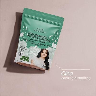 LUXE ORIGANIX CLOUD SOAP NIACINAMIDE CENTELLA ASIATICA 190G EXP  SEP 29.2026