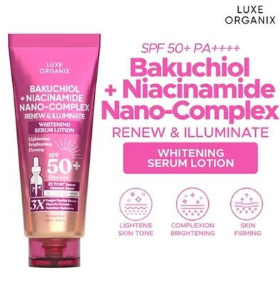 LUXE ORIGANIX BAKUCHIOL NIACINAMIDE SERUM LOTION 350ML SPF 50+ PA++++ EXP FEB 20,2027
