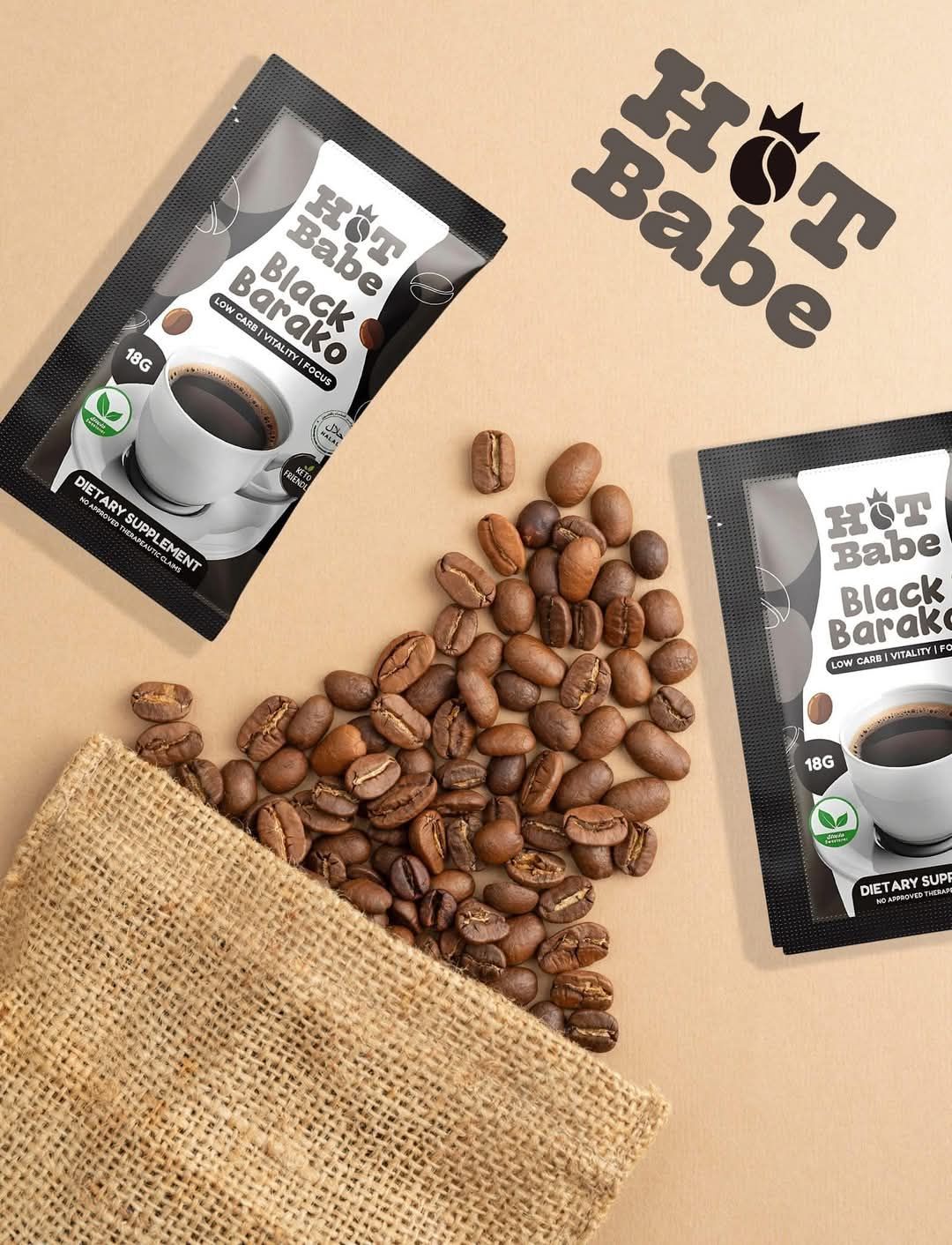 HOT BABE BLACK BARAKO COFFEE 10 SACHETS _BOX EXP NOV 16,2026