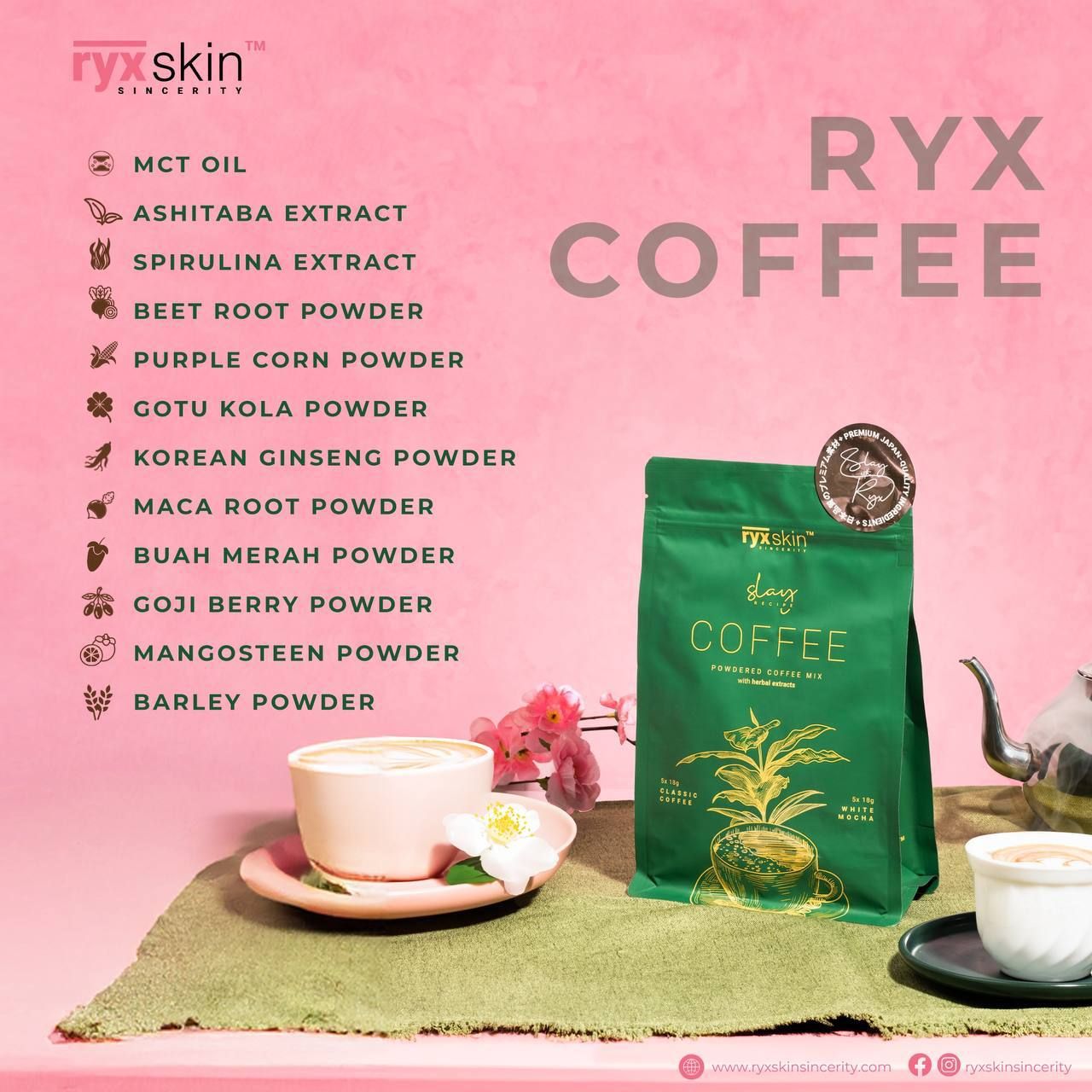 RYXSKIN COFFEE 10 SACJETS/POUCH TWO FLAVOR CLASSIC AND WHITE MOCHA EXP AUG 26.2026