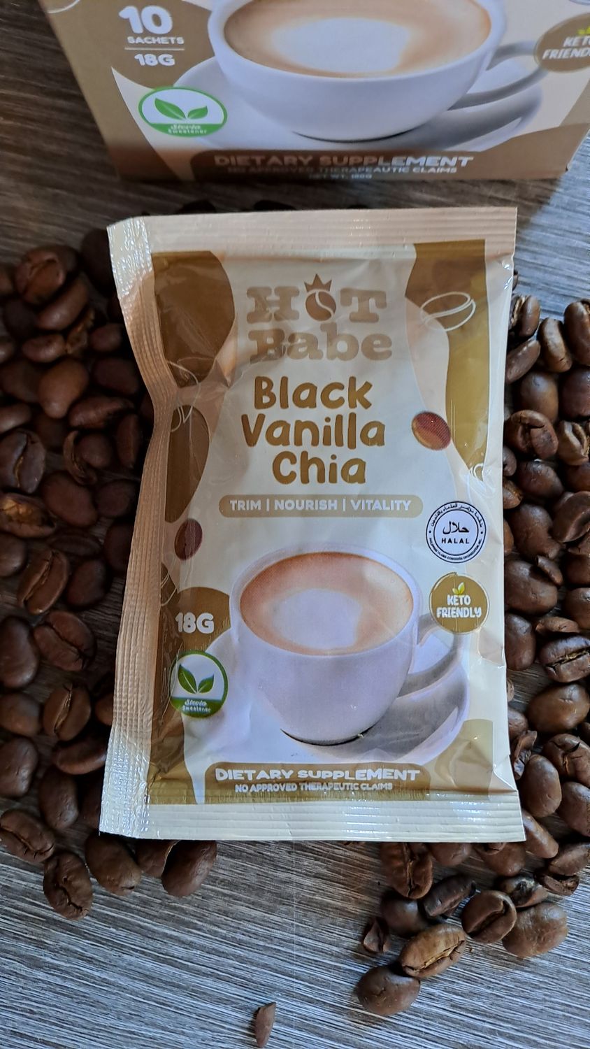 HOT BABE BLACK VANILLA CHIA COFFEE 18G EXP FEB 15,2017