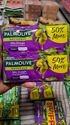 PALMOLIVE SILKY STRAIGHT  OLIVE+KERATIN SHAMPOO &amp;CONDITIONS 12 SACHETS