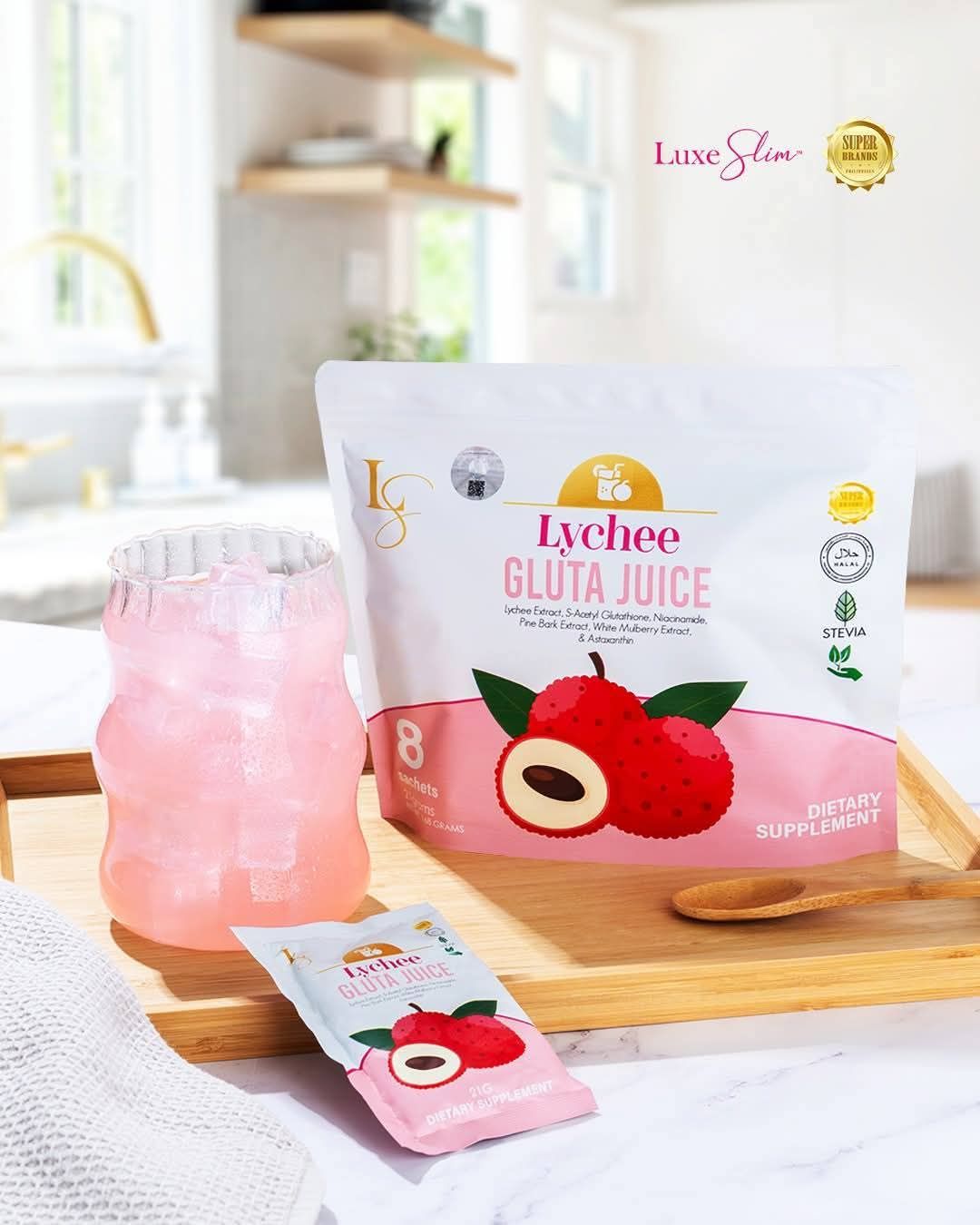 LUXESLIM GLUTA LYCHEE 8 SACHETS/PACK EXP APRIL 21.2027