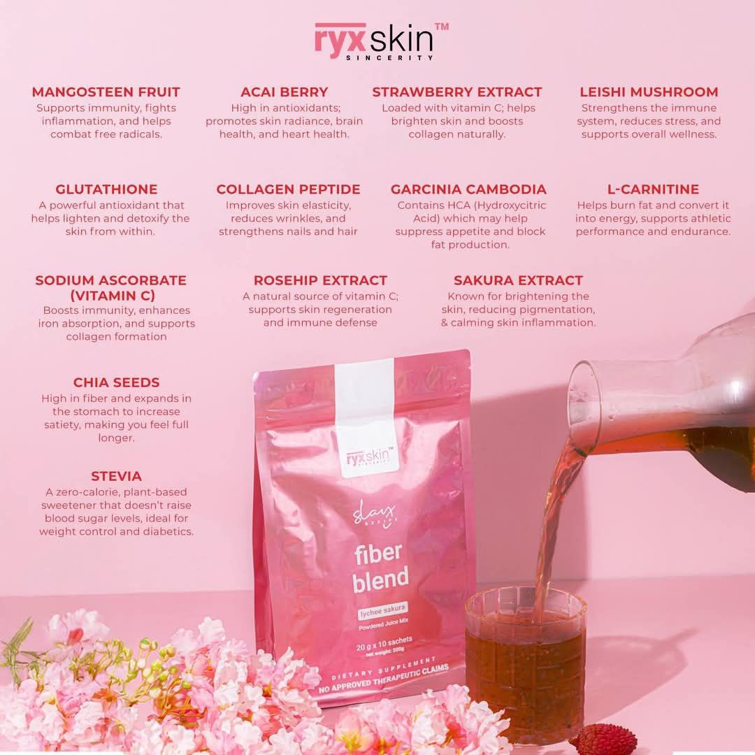 RYXSKIN FIBER BLEND LYCHEE SAKURA 10SACHETS/POUCH EXP MARCH 30.2027