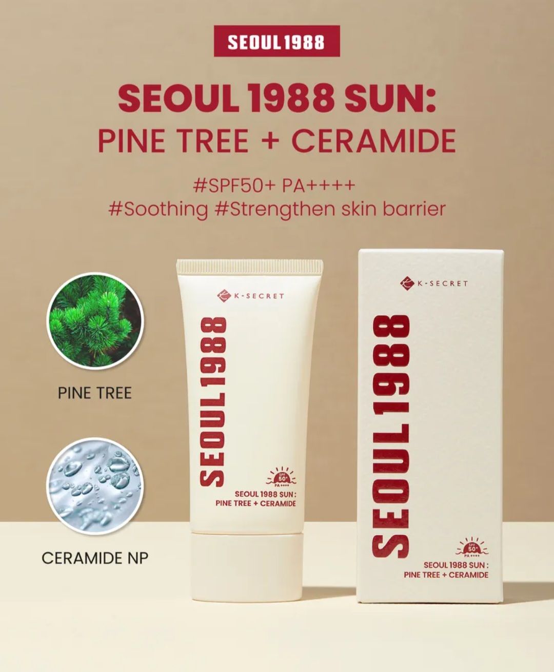 K-SECRET SEOUL 1988 PINE TREE+CERAMIDE  SUNSCREEN  70 GSPF50+ PA++++