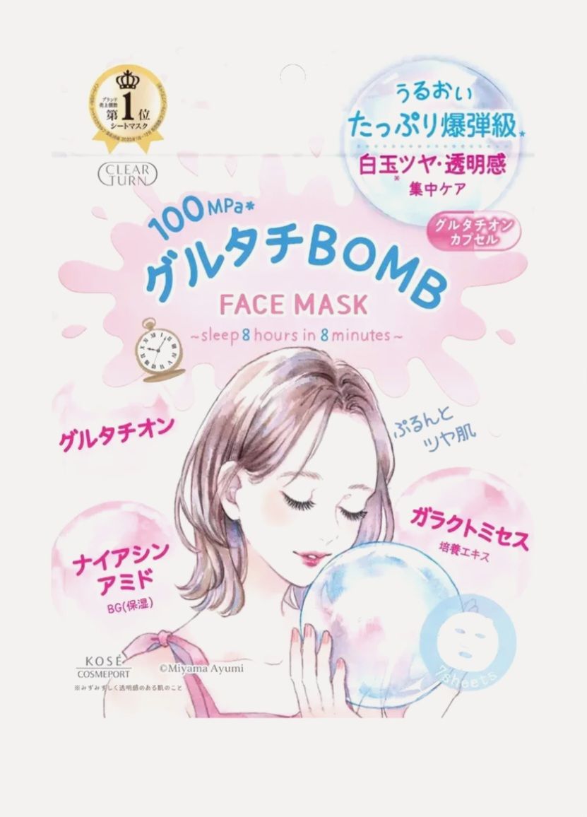 KOSE CLEAR TURN GLUTATHIONE BOMB NIGHT MASK SHEET FOR DULL SKIN 7 SHEETS/PACK EXP OCT 27.2028