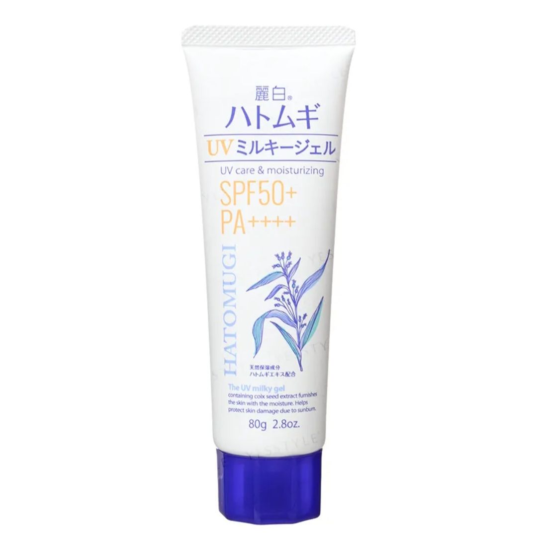 REIHAKU HATOMUGI SUNSCREEN UV MILK GEL  SPF 50+ PA++++ 80G EXP AUG 21.2028