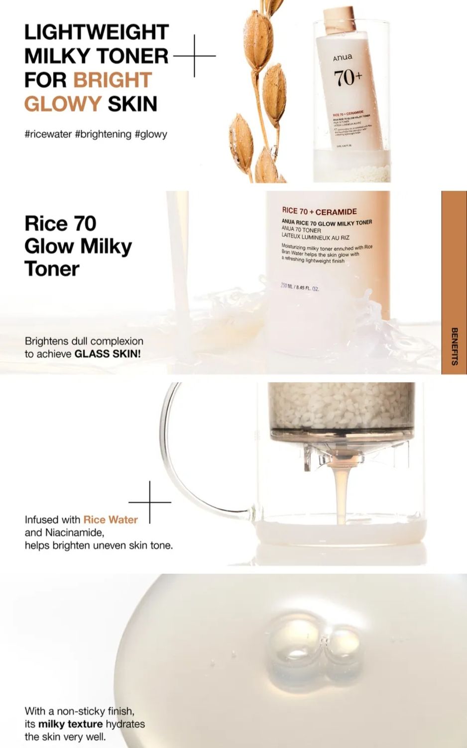 ANUA RICE 70 GLOW MILKY TONER 250ML