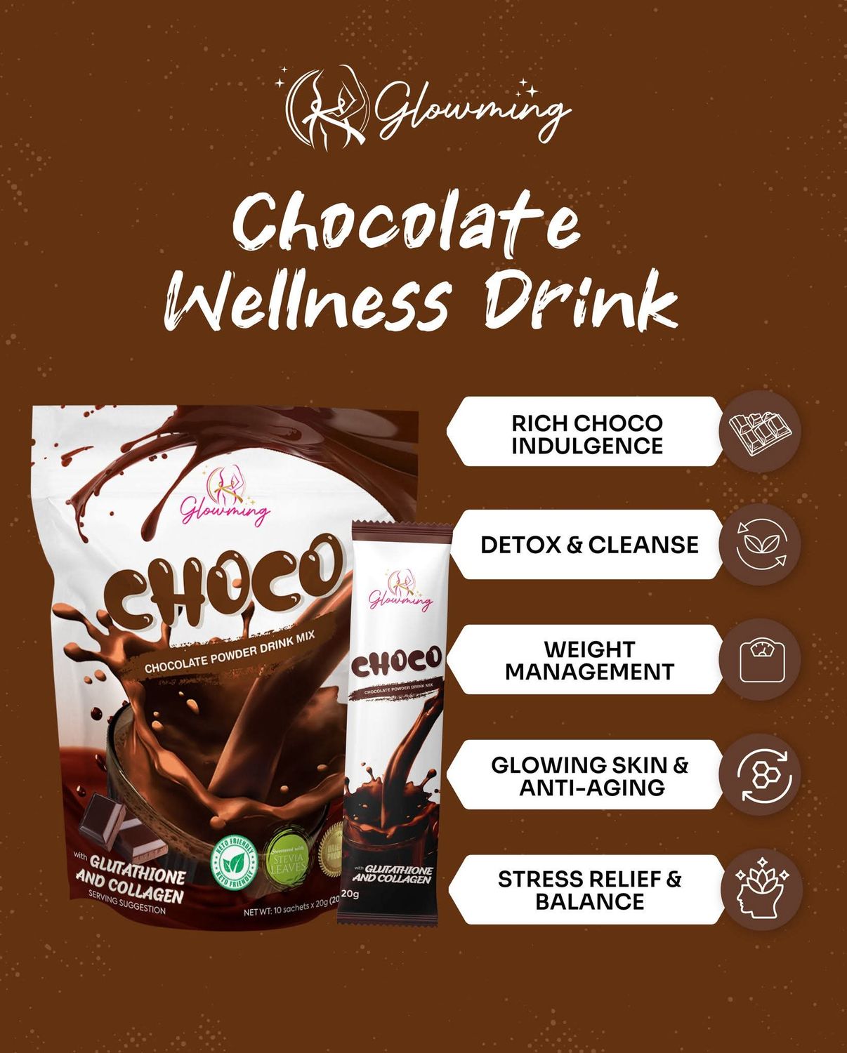 CC GLOWMING CHOCO DETOX DRINK 10 SACHETS EXP 26.08.2027