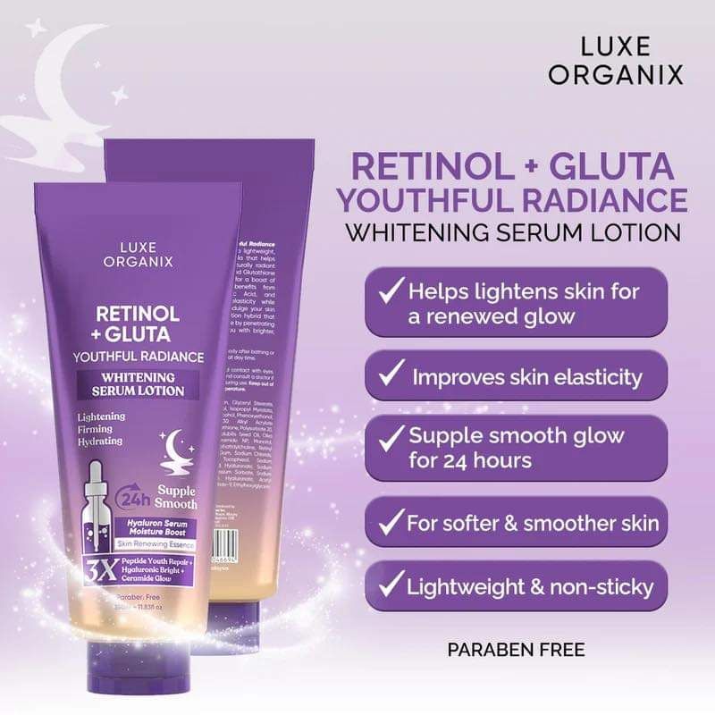 LUXE ORIGANIX RETINOL + GLUTA SERUM LOTION 350ML EXP OCT 23,2027 LUXE ORIGANIX RETINOL + GLUTA SERUM LOTION 350ML EXP OCT 23,2027