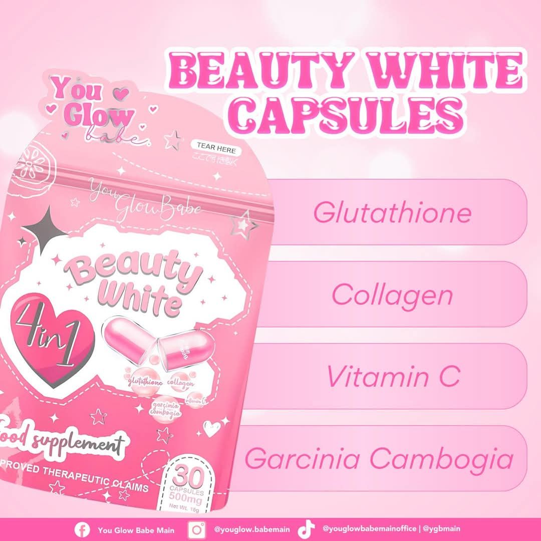 YOU GLOW BABE BEAUTY WHITE 4IN1 CAPSULES 30PCS EXP JANUARY 28,2027 YOU GLOW BABE BEAUTY WHITE 4IN1 CAPSULES 30PCS EXP JANUARY 28,2027