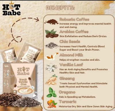 HOT BABE VANILLA CHIA COFFEE 10 SACHETS/BOX EXP NOV 12,2027