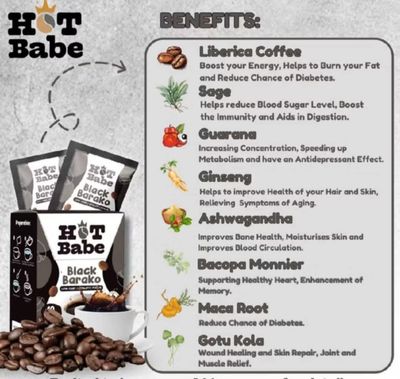 HOT BABE BLACK BARAKO COFFEE 10 SACHETS _BOX EXP NOV 16,2026