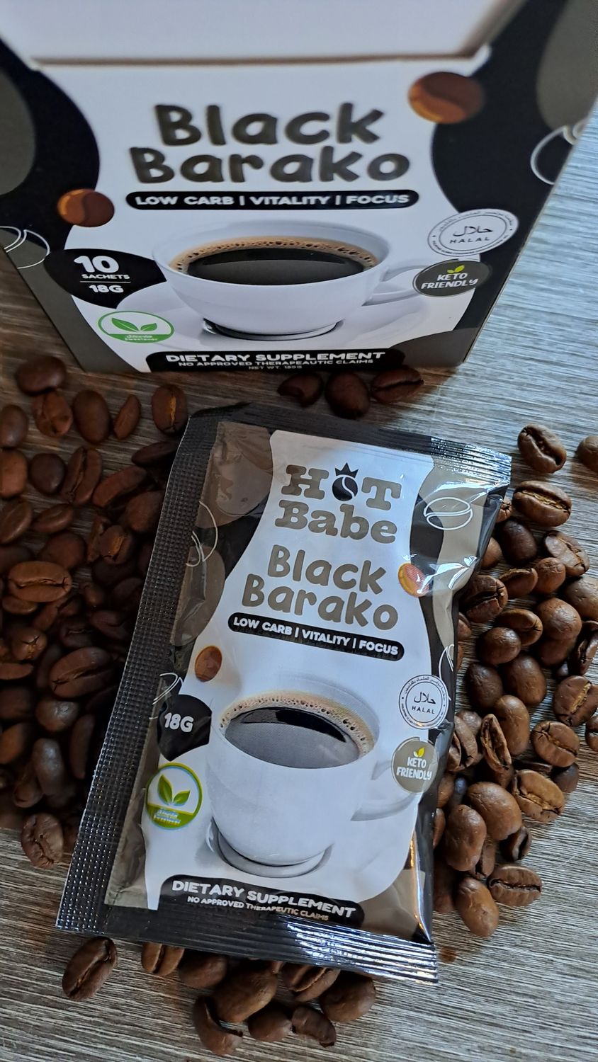 HOT BABE BLACK BARACO COFFEE SACHET 18G EXP FEB 13,2027 HOT BABE BLACK BARACO COFFEE SACHET 18G EXP FEB 13,2027