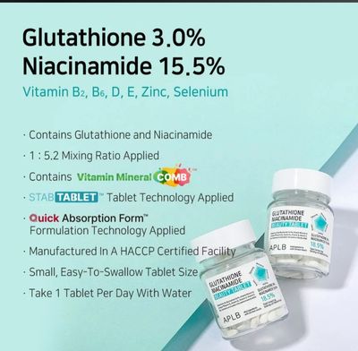 APLB GLUTATHIONE NIACINAMIDE BEAUTY TABLET 30 TABLETS EXP NOV 15.2027