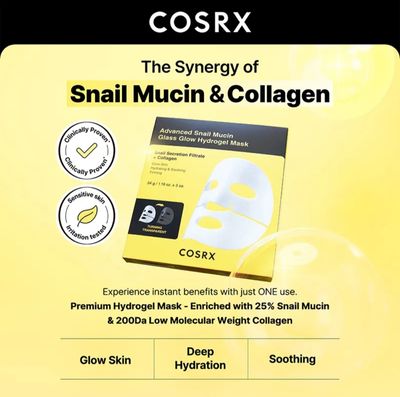 COSRX ADVANCED SNAIL MUCIN GLASS GLOW HYDROGEL MASKSHEET 34G COSRX ADVANCED SNAIL MUCIN GLASS GLOW HYDROGEL MASKSHEET 34G