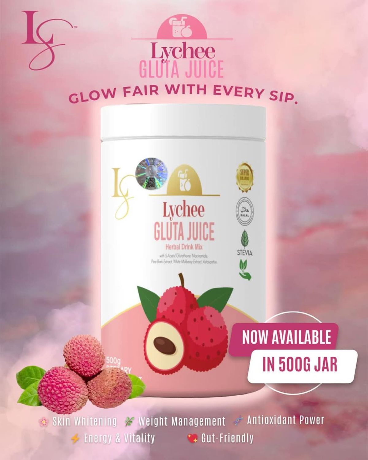 LUXE SLIM LYCHEE GLUTA HERBAL JUICE 500G EXP JUNE 13.2027