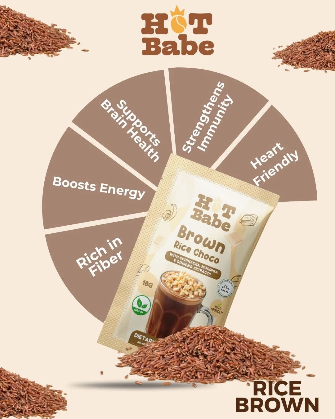 HOT BABE BROWN RICE CHOCO 25G /10 SACHETS EXP 21.AUG,2027