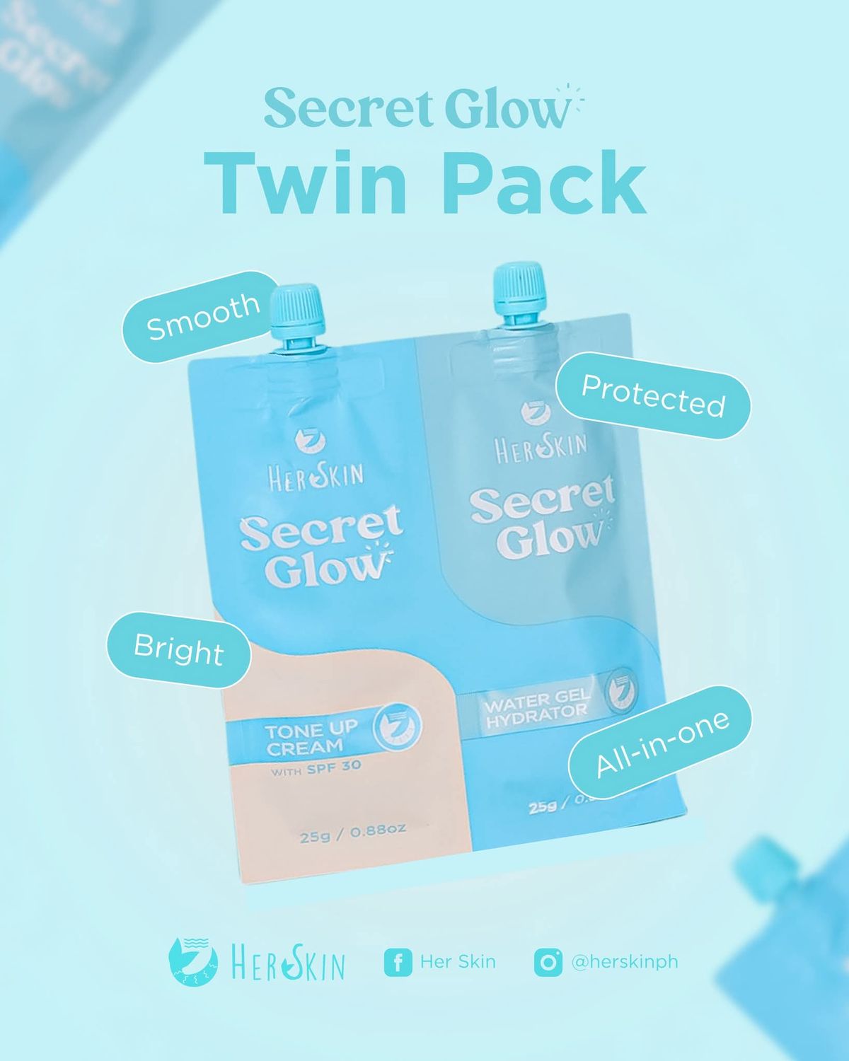 HER SKIN SECRET GLOW TWIN PACK 25G EACH PACK EXP SEPT 24,2027