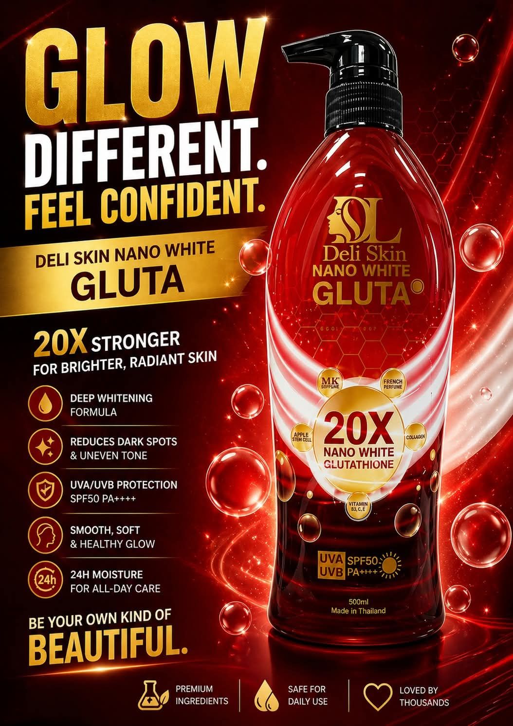 DELI SKIN GLUTA LOTION 20X WHITENING SPF50 520ML DELI SKIN GLUTA LOTION 20X WHITENING SPF50 520ML