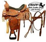 Orlov Hill Leather CO.® Youth Pony Saddle Rosy Brown/ Black 4 piece Set