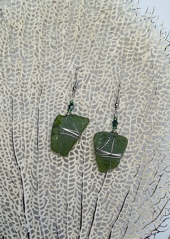 Green Sea Glass Earrings