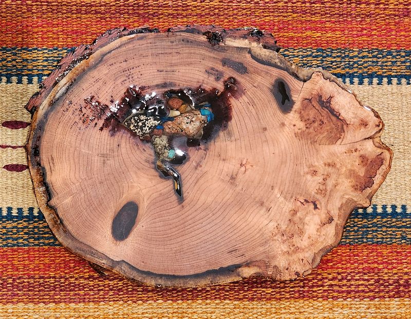 Cherry Burl Trivet with Lichen