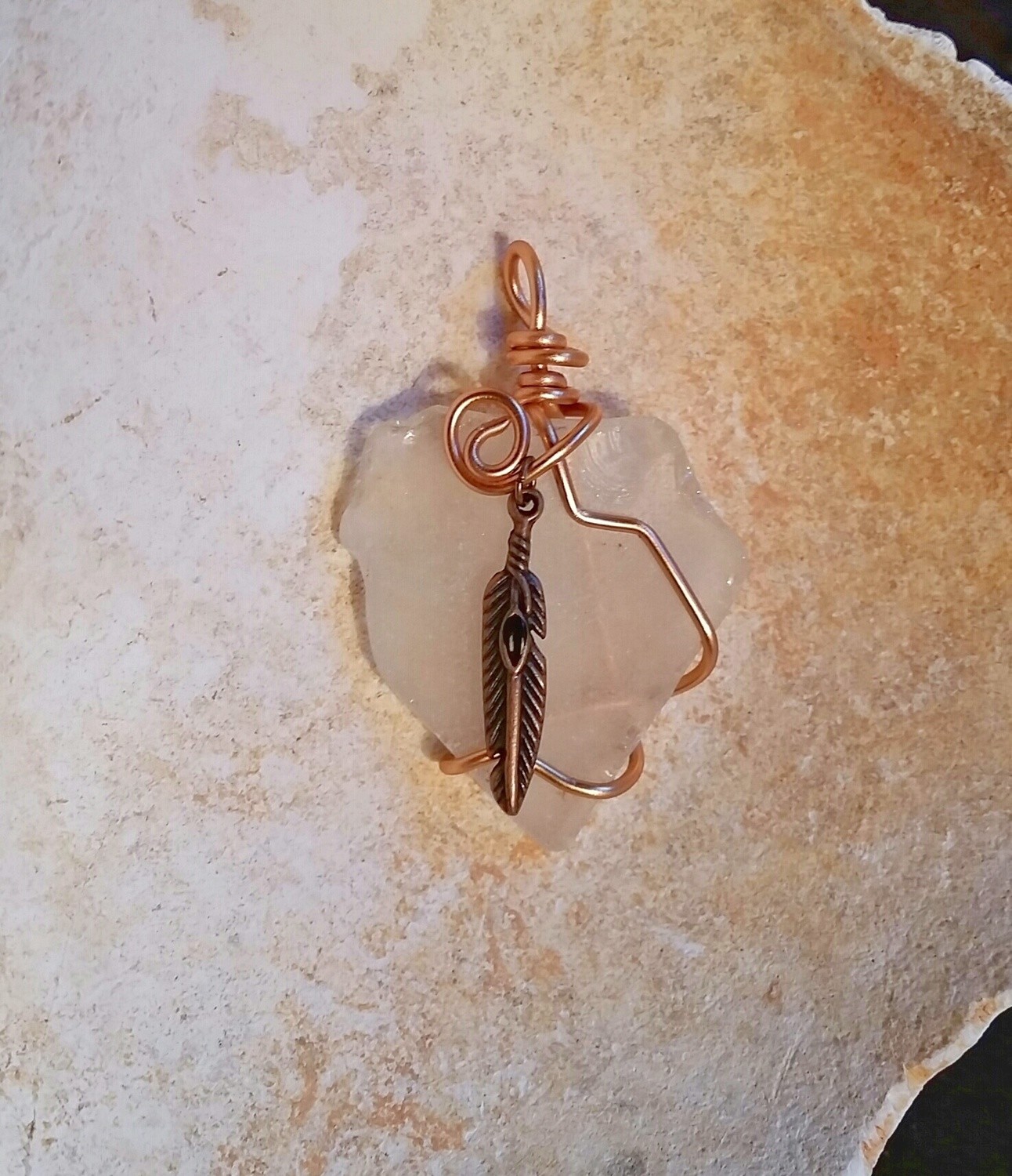 Sea Glass and Feather