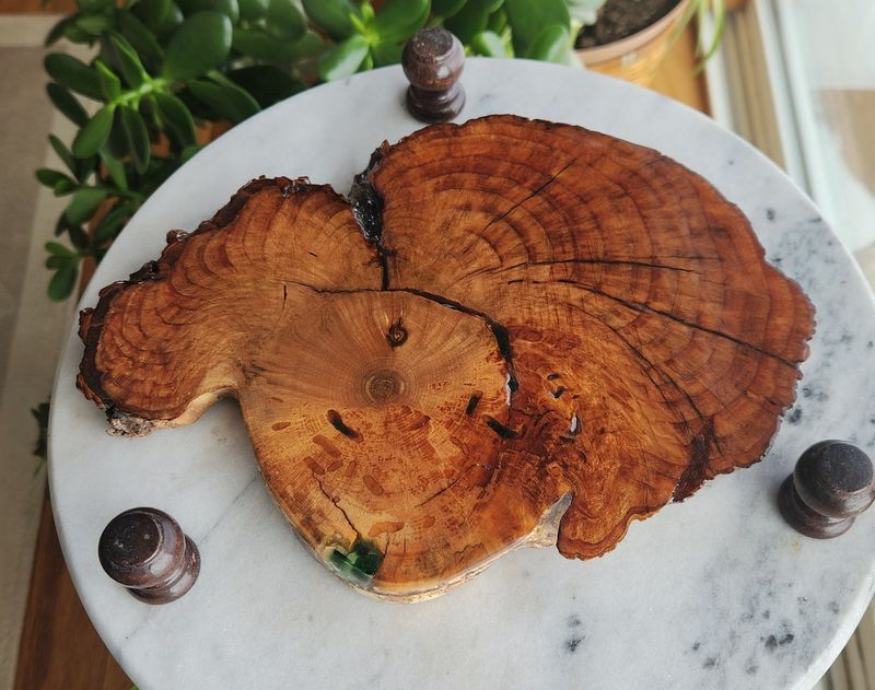 Cherry Burl Trivet with Green Glass