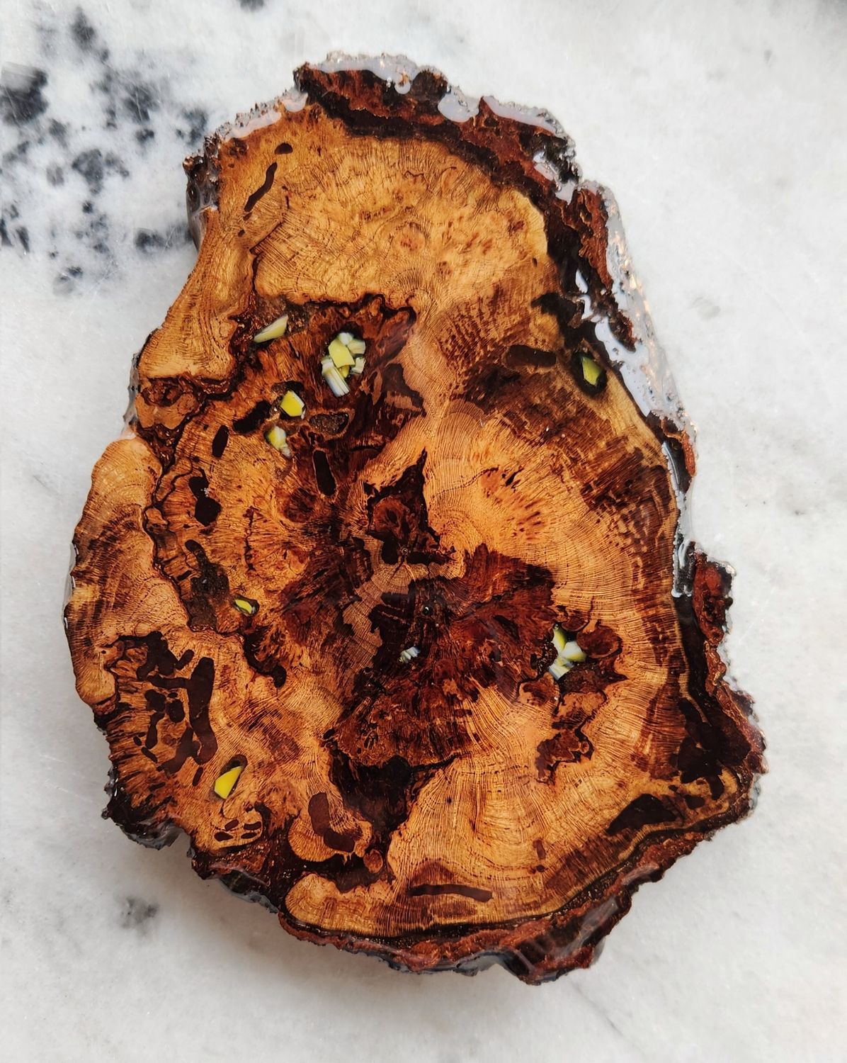 Cherry Burl with Yellow Glass